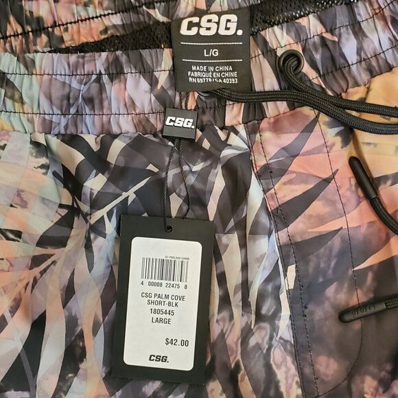 CSG Mens Large Swim Trunks Palm Cove Shorts Multi-Color Elastic Waist Pockets - Picture 4 of 5